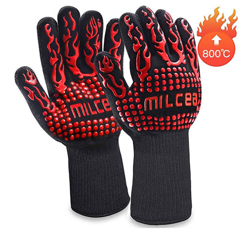 MILcea Grillhandschuhe 800 ° C BBQ Handschuhe Grill Hitzebeständig
